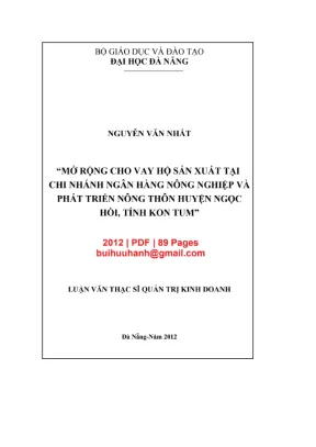 Luận văn thạc sĩ quản trị kinh doanh mở rộng cho vay hộ sản xuất tại chi nhánh ngân hàng nông nghiệp và phát triển nông thôn huyện ngọc hồi tỉnh kon tum