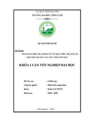 Luận văn đánh giá hiệu quả kinh tế của cây quế trên địa bàn xã viễn sơn huyện văn yên tỉnh yên bái