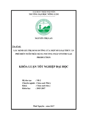 Luận văn xác định giá trị dinh dưỡng của một số loại thức ăn phổ biến nuôi trâu bằng phương pháp invitro gas production