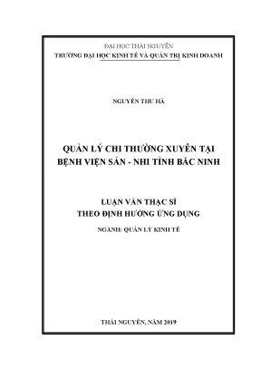 Luận văn thạc sĩ quản lý chi thường xuyên tại bệnh viện sản nhi tỉnh bắc ninh