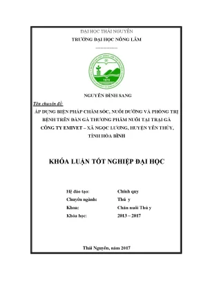 Luận văn áp dụng biện pháp chăm sóc nuôi dưỡng và phòng trị bệnh trên đàn gà thương phẩm nuôi tại trại gà công ty emivet xã ngọc lương huyện yên thủy