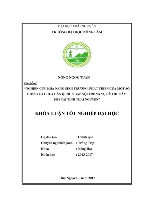 Luận văn nghiên cứu khả năng sinh trưởng phát triển của một số giống cà chua hàn quốc nhập nội trong vụ hè thu năm 2016 tại tỉnh thái nguyên