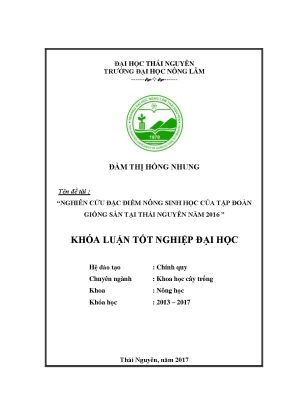 Luận văn nghiên cứu đặc điểm nông sinh học của tập đoàn giống sắn tại thái nguyên