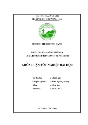 Luận văn đánh giá khả năng phân ly của giống nếp thầu dầu tại phú bình