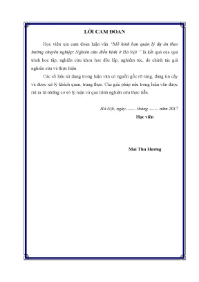 Luận văn mô hình ban quản lý dự án theo hướng chuyên nghiệp nghiên cứu điển hình ở hà nội