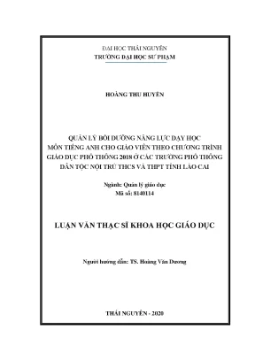 Luận văn thạc sĩ quản lý bồi dưỡng năng lực dạy học môn tiếng anh cho giáo viên theo chương trình giáo dục phổ thông 2018 ở các trường phổ thông dân tộc nội trú trung học cơ sở và trung học phổ thông tỉnh lào cai