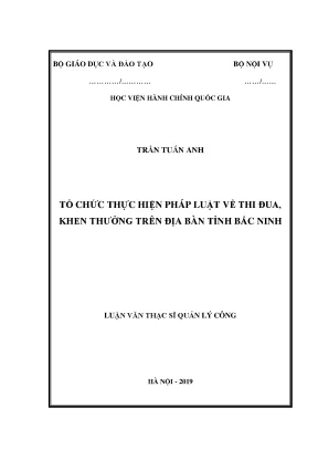 Luận văn thạc sĩ tổ chức thực hiện pháp luật về thi đua khen thưởng trên địa bàn tỉnh bắc ninh