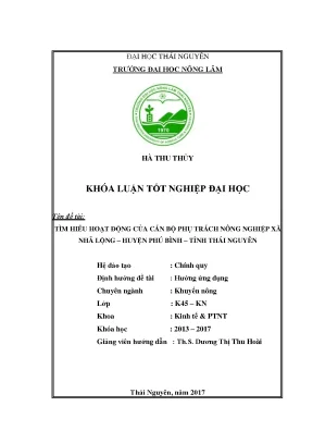 Luận văn tìm hiểu hoạt động của cán bộ phụ trách nông nghiệp tại xã nhã lộng huyện phú bình tỉnh thái nguyên