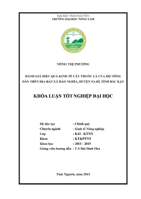 Luận văn thạc sĩ đánh giá hiệu quả kinh tế cây thuốc lá của hộ nông dân trên địa bàn xã hảo nghĩa huyện na rì tỉnh bắc kạn