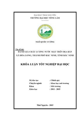 Luận văn thạc sĩ đánh giá chất lượng nước mặt trên địa bàn xã hòa long thành phố bắc ninh tỉnh bắc ninh