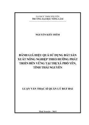 Luận văn thạc sĩ đánh giá hiệu quả sử dụng đất sản xuất nông nghiệp theo hướng phát triển bền vững tại thị xã phổ yên tỉnh thái nguyên
