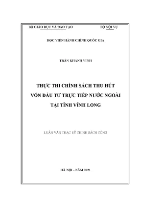 Luận văn thạc sĩ thực thi chính sách thu hút vốn đầu tư trực tiếp nước ngoài tại tỉnh vĩnh long