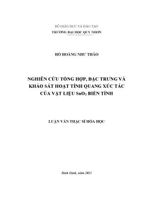 Luận văn thạc sĩ nghiên cứu tổng hợp và khảo sát hoạt tính quang xúc tác của vật liệu sno2 biến tính