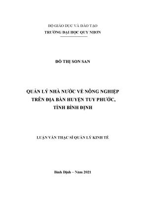 Luận văn thạc sĩ quản lý nhà nước về nông nghiệp trên địa bàn huyện tuy phước tỉnh bình định