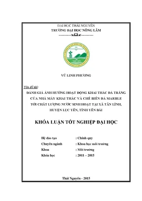 Luận văn thạc sĩ đánh giá ảnh hưởng hoạt động khai thác đá trắng của nhà máy khai thác và chế biến đá marble tới chất lượng nước sinh hoạt tại xã tân lĩnh huyện lục yên