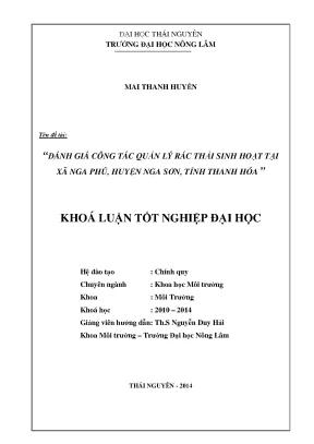 Luận văn thạc sĩ đánh giá công tác quản lý rác thải sinh hoạt tại xã nga phú huyện nga sơn tỉnh thanh hóa