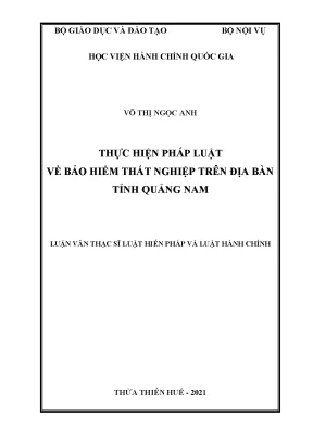 Luận văn thạc sĩ thực hiện pháp luật về bảo hiểm thất nghiệp trên địa bàn tỉnh quảng nam