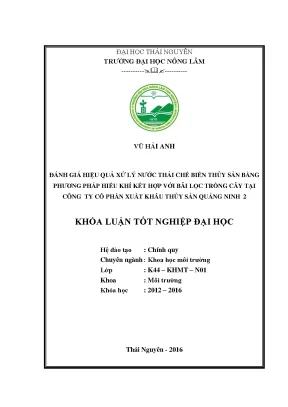 Luận văn thạc sĩ đánh giá hiệu quả xử lý nước thải chế biến thủy sản bằng phương pháp hiếu khí kết hợp với bãi lọc trồng cây tại công ty cổ phần xuất khẩu thủy sản