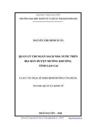 Luận văn thạc sĩ quản lý chi ngân sách nhà nước trên địa bàn huyện mường khương tỉnh lào cai