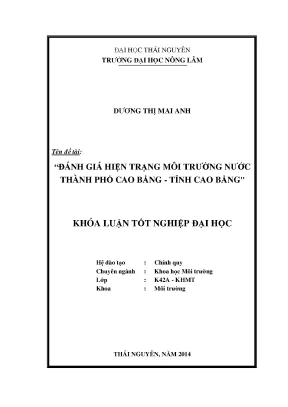 Luận văn thạc sĩ đánh giá hiện trạng môi trường nước thành phố cao bằng tỉnh cao bằng