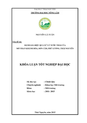 Luận văn thạc sĩ đánh giá hiệu quả xử lý nước thải của mỏ than khánh hòa xã sơn cẩm huyện phú lương tỉnh thái nguyên