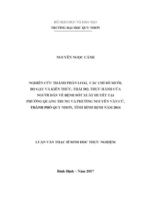 Luận văn thạc sĩ nghiên cứu thành phần loài các chỉ số muỗi bọ gậy và kiến thức thái độ thực hành của người dân về bệnh sốt xuất huyết tại phường quang trung và phường nguyễn văn cừ