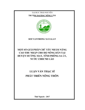 Luận văn một số giải pháp chủ yếu nhằm nâng cao thu nhập cho hộ nông dân tại huyện mường may tỉnh phông sa ly nước chdcnd lào