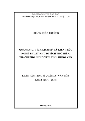 Luận văn thạc sĩ quản lý di tích lịch sử và kiến trúc nghệ thuật khu di tích phố hiến thành phố hưng yên tỉnh hưng yên
