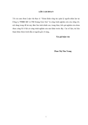 Luận văn thạc sĩ hoàn thiện công tác quản lý nguồn nhân lực tại công ty tnhh xây dựng và thương mại hoàng kim sơn