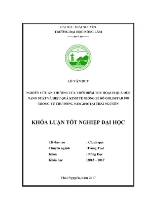 Luận văn nghiên cứu ảnh hưởng của thời điểm thu hoạch quả đến năng suất và hiệu quả kinh tế của giống bí đỏ goldstar 998 trong vụ thu đông năm 2016 tại thái nguyên