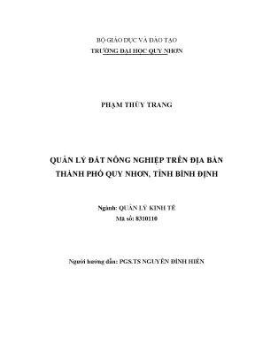 Luận văn thạc sĩ quản lý đất nông nghiệp trên địa bàn thành phố quy nhơn tỉnh bình định