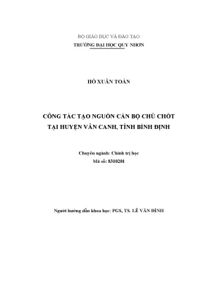 Luận văn thạc sĩ công tác đào tạo nguồn cán bộ chủ chốt tại huyện vân canh tỉnh bình định