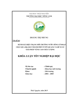Luận văn thạc sĩ đánh giá hiện trạng môi trường nước sông lô đoạn chảy qua địa bàn thành phố tuyên quang và đề xuất giải pháp nâng cao chất lượng