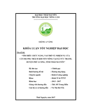Luận văn tìm hiểu vai trò chức năng nhiệm vụ của cán bộ phụ trách khuyến nông xã tức tranh huyện phú lương tỉnh thái nguyên