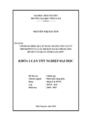 Luận văn thạc sĩ đánh giá hiệu quả sử dụng nguồn vốn vay từ nhnn ptnt của các hộ dân tại xã tràng sơn huyện văn quan tỉnh lạng sơn