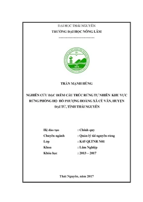 Luận văn nghiên cứu đặc điểm tái sinh rừng tự nhiên khu vực rừng phòng hộ hồ phượng hoàng xã cù vân huyện đại từ tỉnh thái nguyên