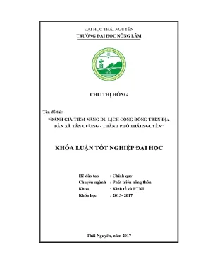 Luận văn đánh giá tiềm năng du lịch cộng đồng trên địa bàn xã tân cương tp thái nguyên