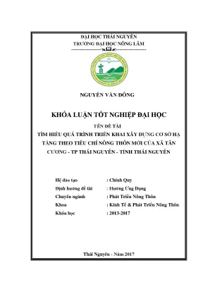 Luận văn tìm hiểu quá trình triển khai xây dựng cơ sở hạ tầng theo tiêu chí nông thôn mới của xã tân cương thành phố thái nguyên tỉnh thái nguyên