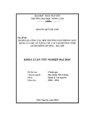 Luận văn thạc sĩ đánh giá công tác bồi thường giải phóng mặt bằng của dự án nâng cấp cải tạo đường tỉnh lộ 329 mông dương ba chẽ
