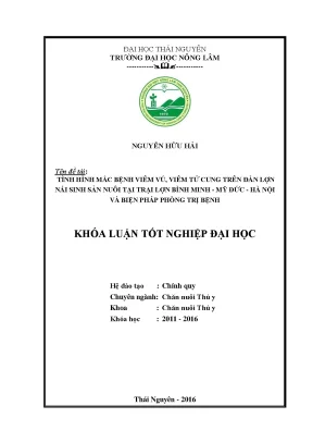 Luận văn thạc sĩ tình hình mắc bệnh viêm vú viêm tử cung trên đàn lợn nái sinh sản nuôi tại trại lợn bình minh mỹ đức hà nội và biện pháp phòng trị bệnh