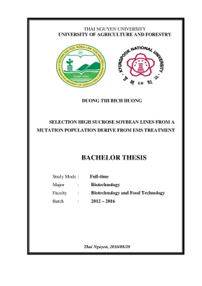 Luận văn thạc sĩ selection high sucrose soybean lines from a mutation polulation derive fron ems treatment