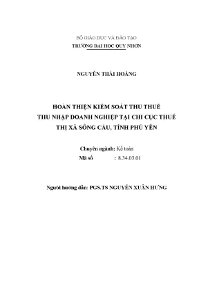 Luận văn thạc sĩ hoàn thiện kiểm soát thu thuế thu nhập doanh nghiệp tại chi cục thuế thị xã sông cầu tỉnh phú yên