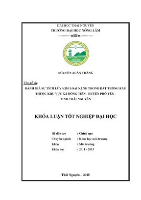 Luận văn thạc sĩ đánh giá sự tích lũy kim loại nặng trong đất trồng rau thuộc khu vực xã đồng tiến huyện phổ yên tỉnh thái nguyên