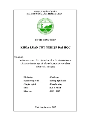 Luận văn đánh giá nhu cầu tập huấn và mức độ tham gia của người dân tại xã tân đức huyện phú bình tỉnh thái nguyên