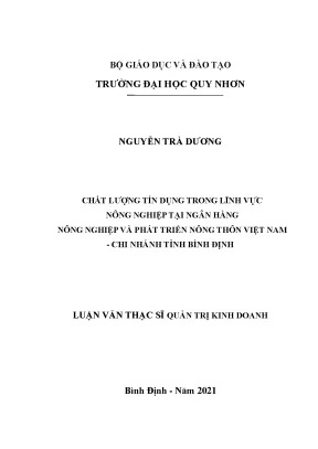 Luận văn thạc sĩ chất lượng tín dụng trong lĩnh vực nông nghiệp tại ngân hàng nông nghiệp và phát triển nông thôn việt nam chi nhánh tỉnh bình định
