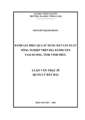 Luận văn thạc sĩ đánh giá hiệu quả sử dụng đất sản xuất nông nghiệp trên địa bàn huyện tam dương tỉnh vĩnh phúc