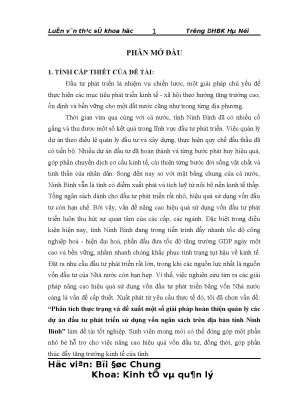 Luận văn thạc sĩ phân tích thực trạng và đề xuất một số giải pháp hoàn thiện quản lý các dự án đầu tư phát triển sử dụng vốn ngân sách trên địa bàn tỉnh ninh bình