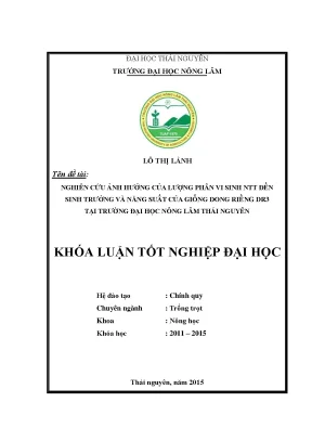 Luận văn thạc sĩ nghiên cứu ảnh hưởng của lượng phân vi sinh ntt đến sinh trưởng và năng suất của giô ́ ng dong riềng dr3 tại trường đại học nông lâm thái nguyên