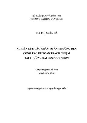 Luận văn thạc sĩ nghiên cứu các nhân tố ảnh hưởng đến công tác kế toán trách nhiệm tại trường đại học quy nhơn