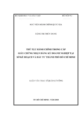 Luận văn thạc sĩ thủ tục hành chính trong cấp giấy chứng nhận đăng ký doanh nghiệp tại sở kế hoạch và đầu tư tp hcm